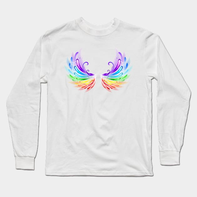 Rainbow Wings on a White Background Long Sleeve T-Shirt by Blackmoon9